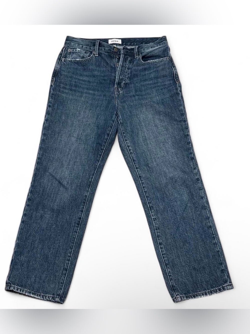Pistola Women’s Straight Leg Jeans Medium Wash Blue Denim 5-Pocket Button 28